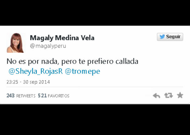 Magaly Medina se enfrentó en Twitter con Sheyla Rojas Magaly Medina se enfrentó en Twitter con Sheyla Rojas