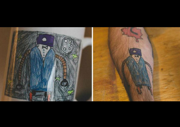 Padre se tatúa garabatos de su hijo - FOTOS