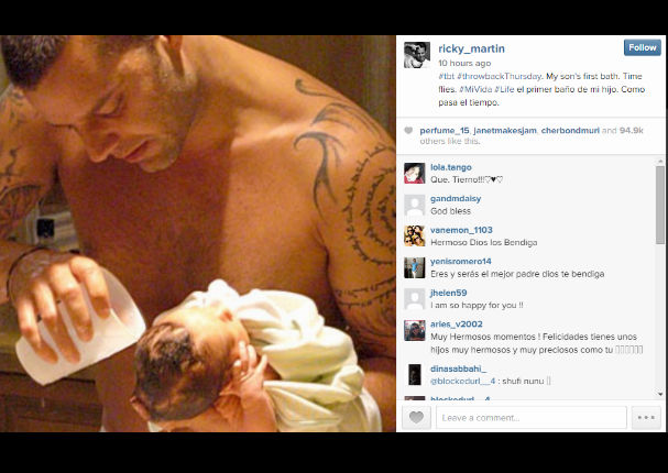 ¡Muy tierno! Ricky Martin recuerda el primer baño de uno de sus hijos (FOTO)