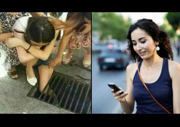 Iba caminando escribiendo en su celular hasta que algo feo le pasó (FOTOS)