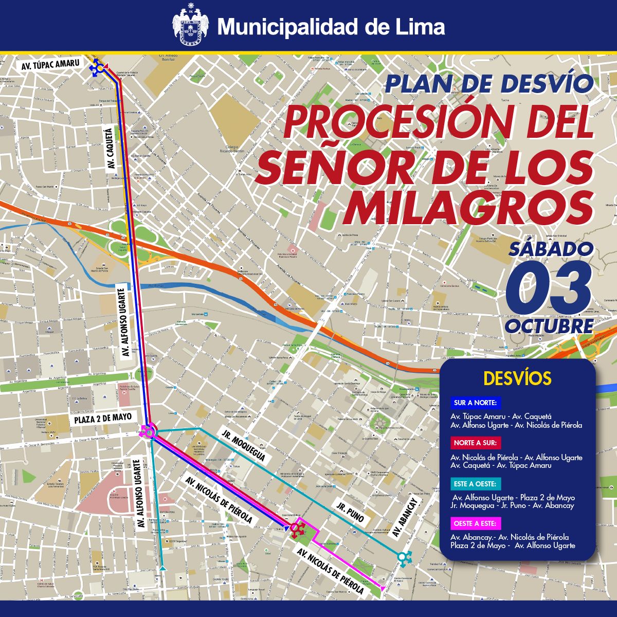 Señor de los Milagros: Revisa el plan de seguridad y desvíos por la procesión