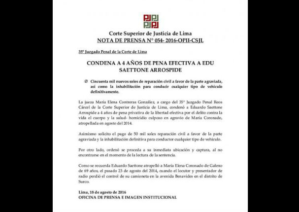 Edu Saettone es condenado a 4 años de prisión efectiva