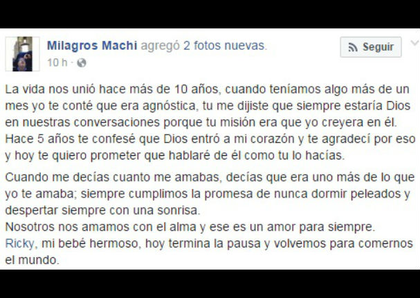 Ricky Tosso: Su esposa le dedica conmovedor mensaje de amor en Facebook