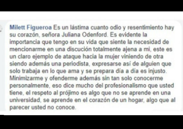 Alessandra Denegri defiende a Milett Figueroa y manda mensaje a Juliana Oxenford