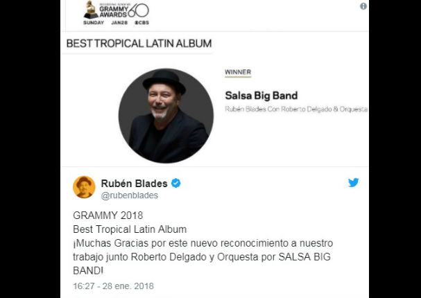 Ruben Blades: 'Salsa Big Band' gana Grammy a mejor álbum tropical latino (VIDEO)