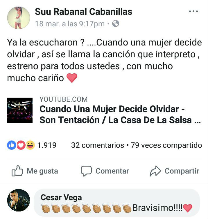 Suu Rabanal estrena 'Cuando una mujer decide olvidar' y César Vega reacciona así