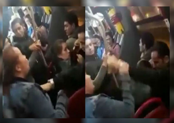 Mujer armó tremendo escándalo al descubrir infidelidad en autobús (VIDEO)