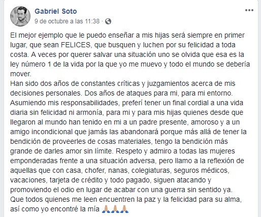 Gabriel Soto es punto de críticas tras su divorcio con Geraldine Bazán