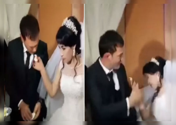 Novio cachetea a su esposa en plena boda por no haberle dado torta