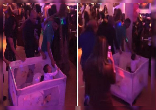 Joven padre llega con sus hijos a fiesta 'arcoíris' y los arrastra por la pista de baile
