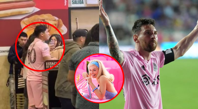 PERUANO SORPRENDE en ESTRENO de BARBIE al LUCIR UNIFORME ROSADO de MESSI del INTER de MIAMI | VIDEO